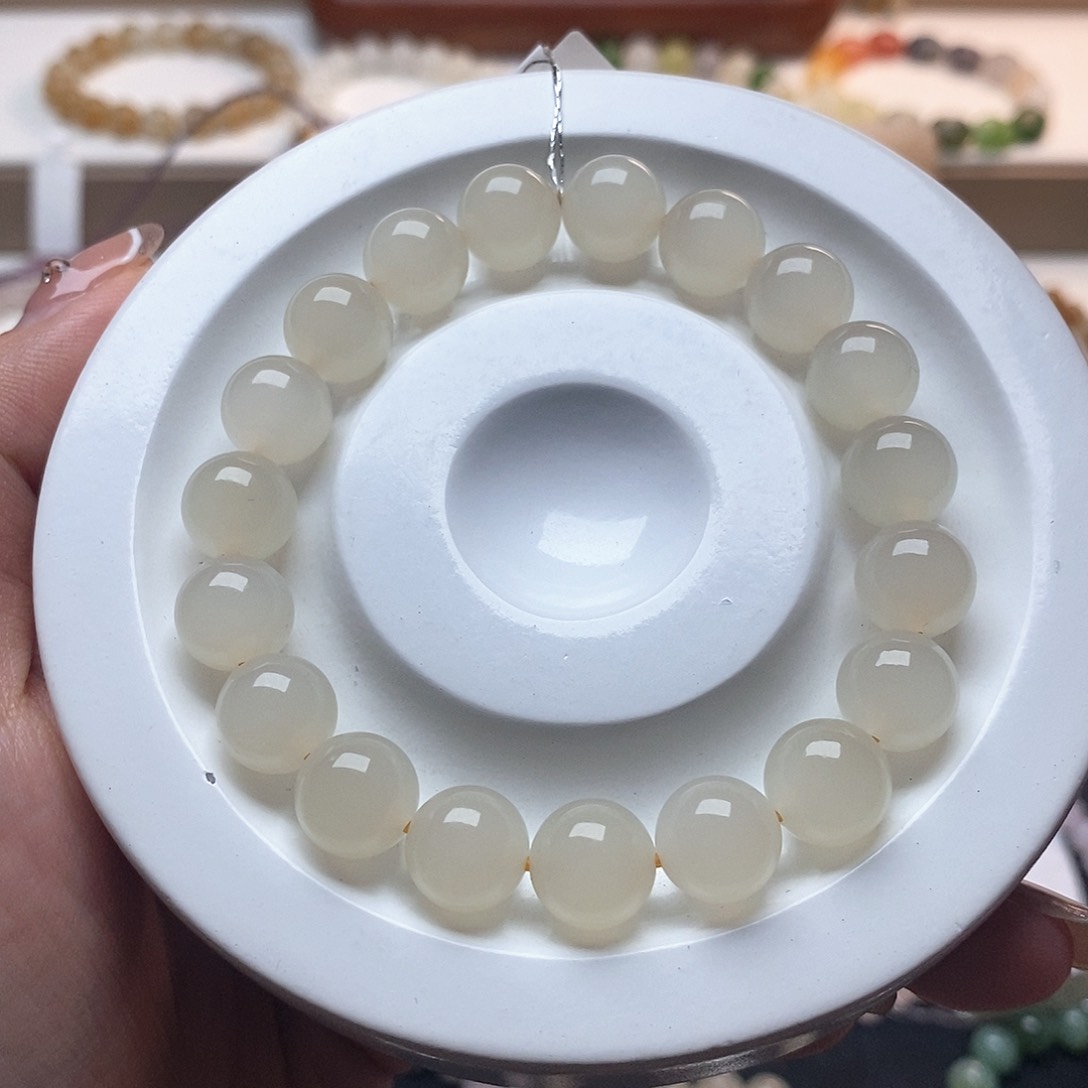 和田玉手串未镶嵌冰蜂蜜水10mm手串
