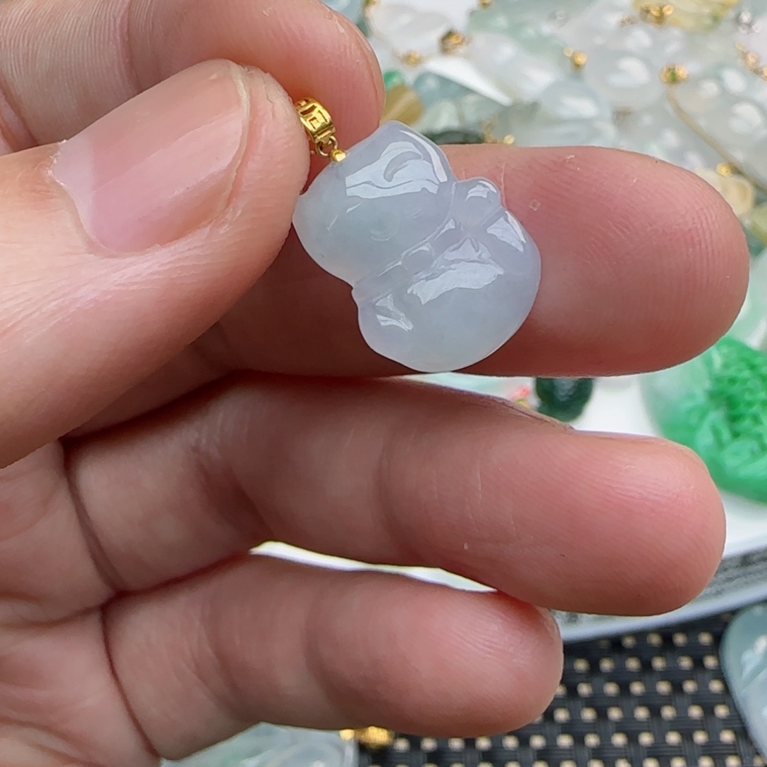 【闪购商品】翡翠吊坠(不含链)18K金镶嵌招米猫