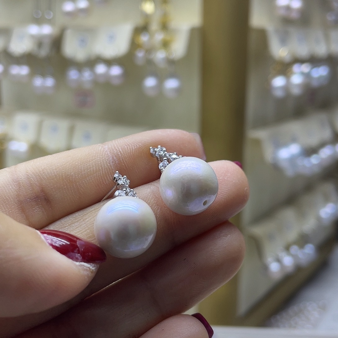 淡水珍珠耳饰银S925镶嵌