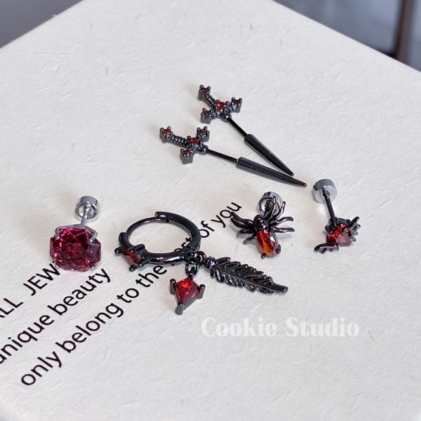 钛钢合成锆石耳饰 暗夜骑士 钛钢耳钉耳骨钉复古耳钉耳骨钉耳蜗钉