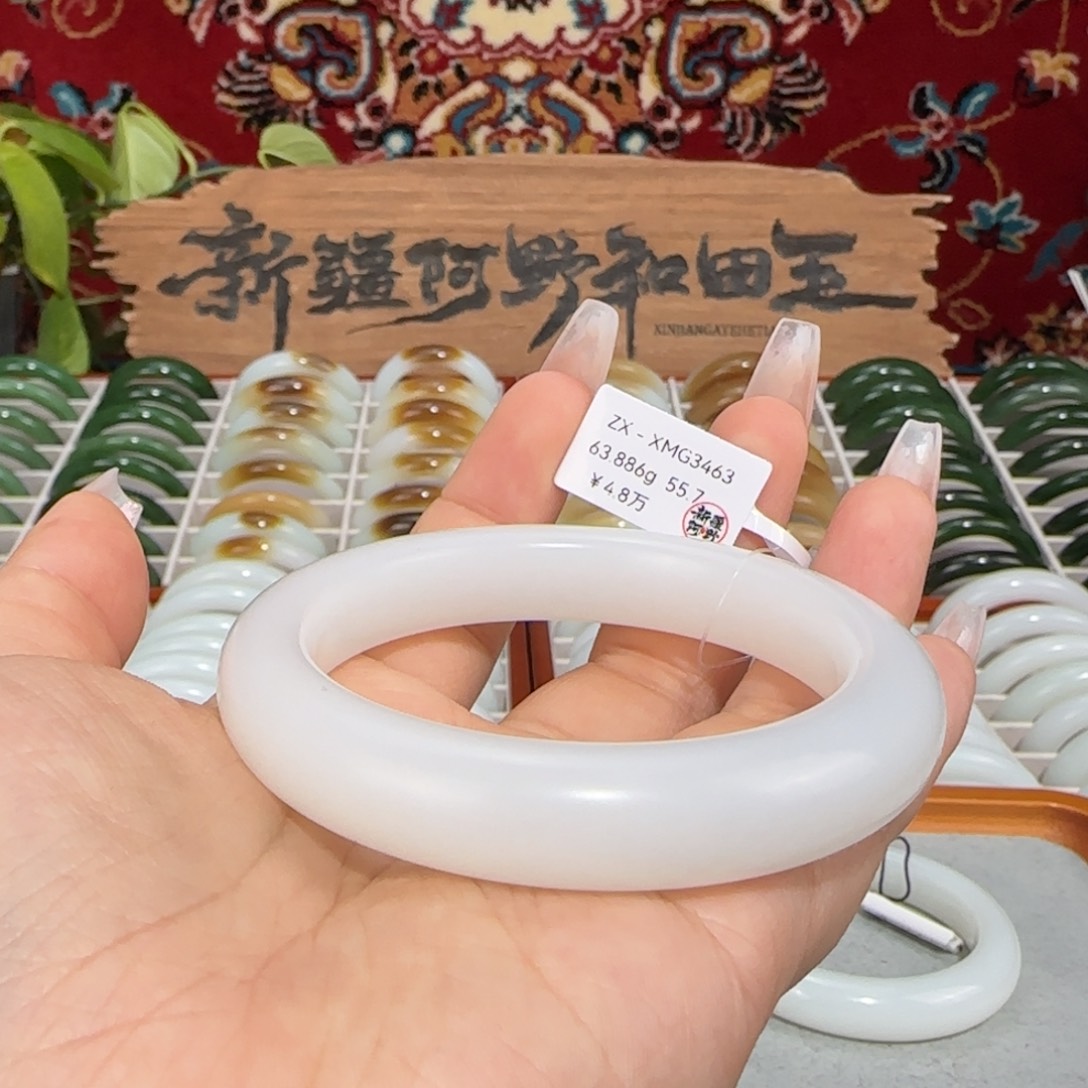 和田玉未镶嵌手镯天然羊脂白玉手镯柔光白糯油润条宽12+