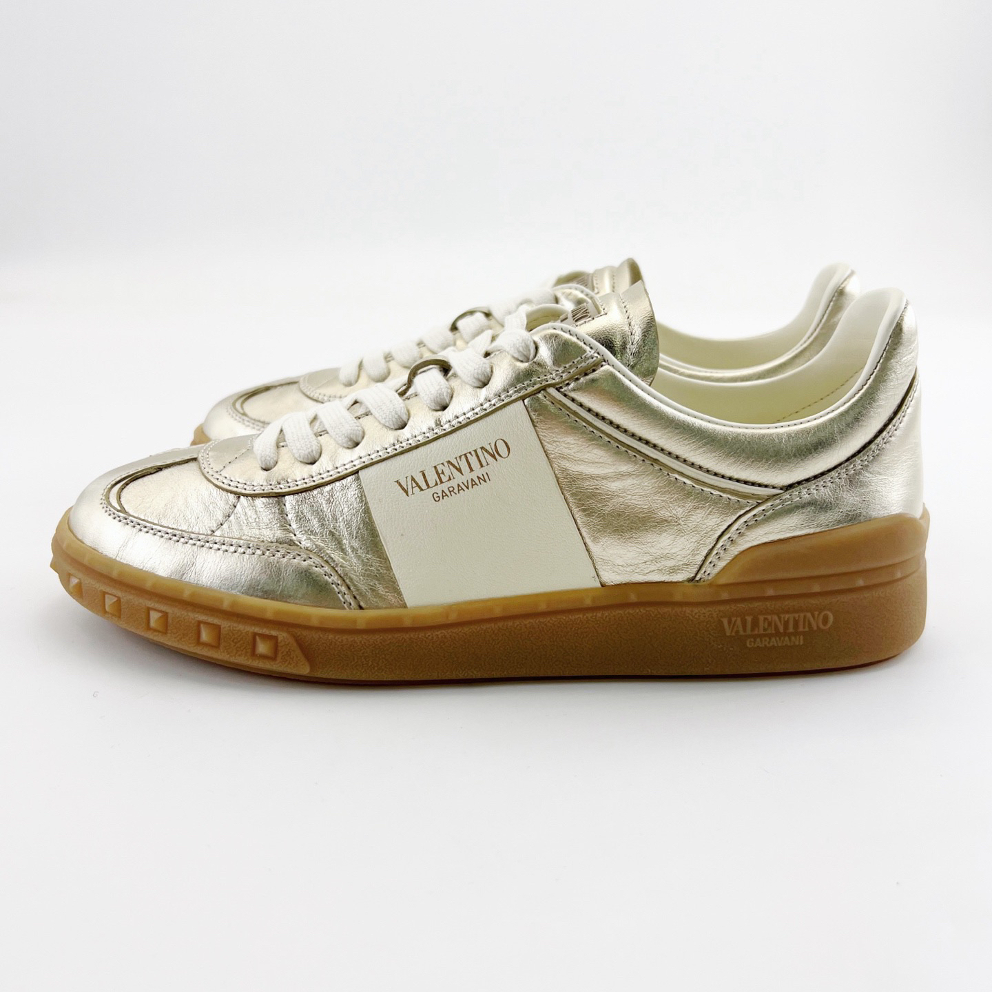 未使用 Valentino/华伦天奴 37.5码/金色小牛皮系带板鞋/15975939