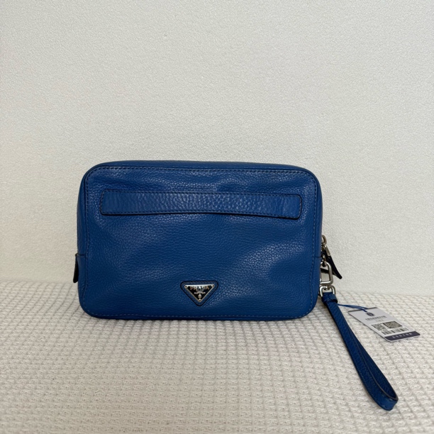 95新 Prada/普拉达 6224/男士时尚经典蓝色全皮手拿包