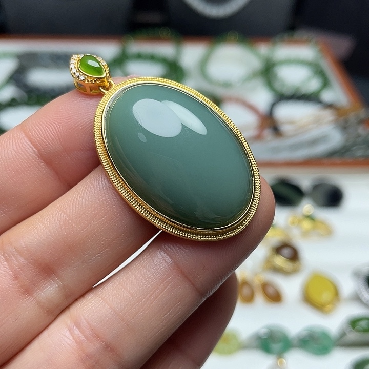 和田玉（碧玉）银S925镶嵌颈饰