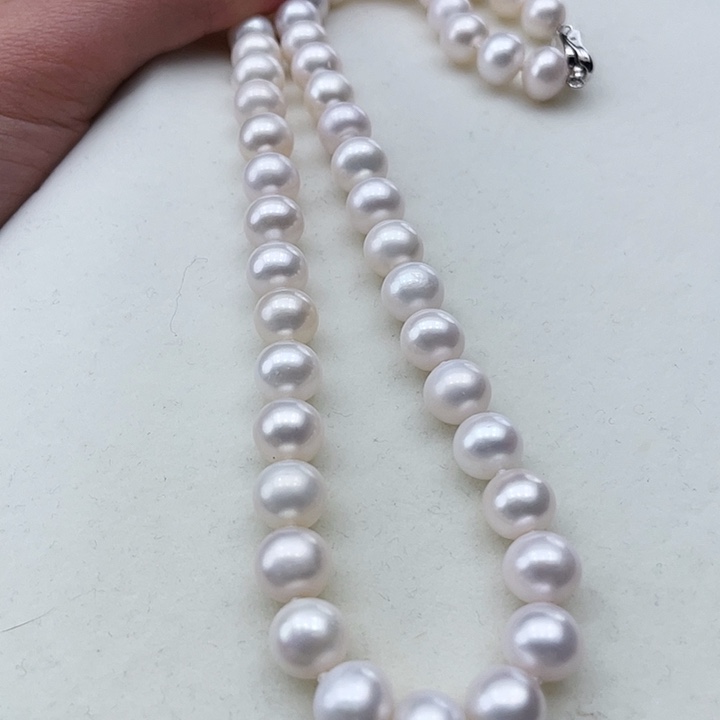 淡水珍珠颈饰银S925镶嵌卡9透粉高品