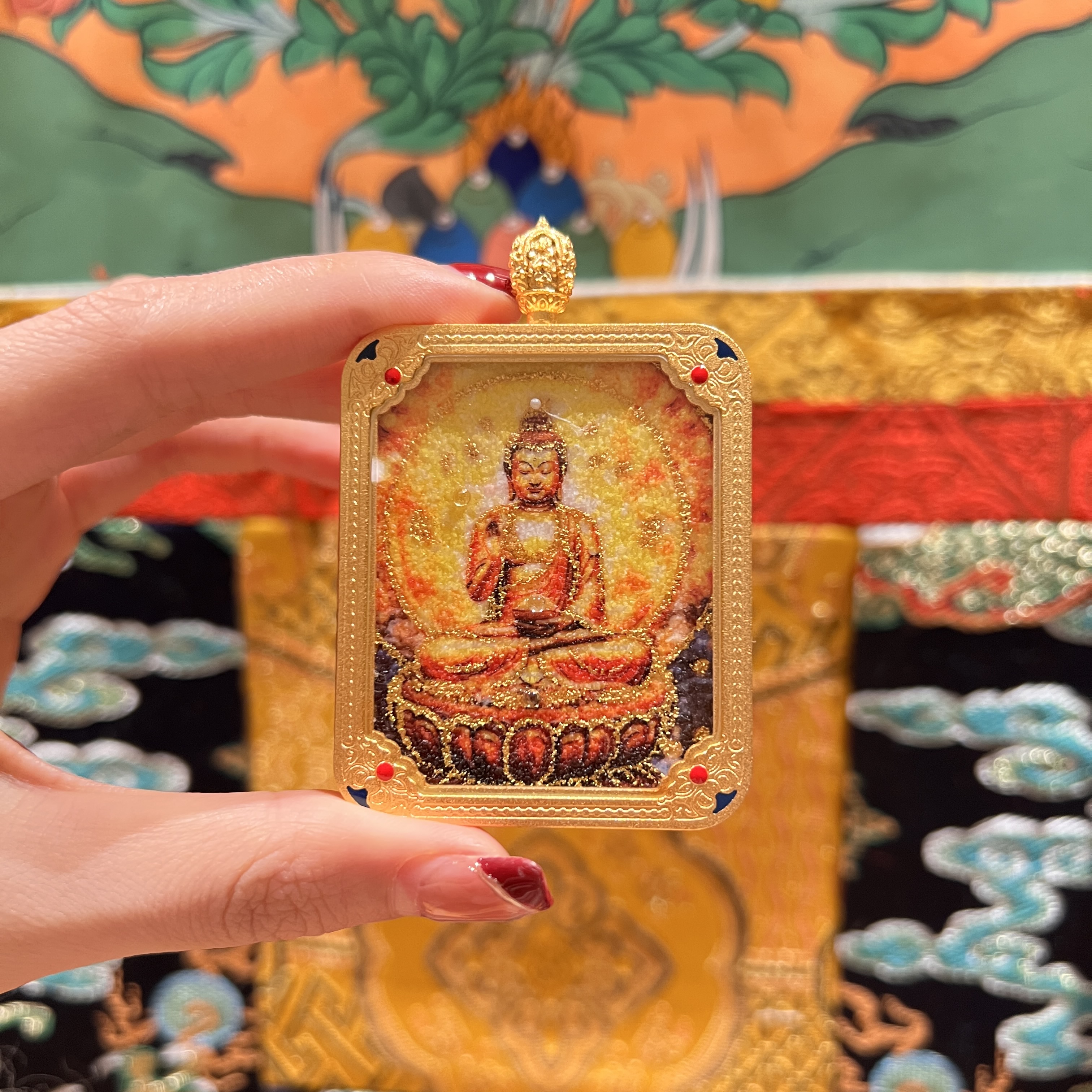 BLQTK-164 五方佛大日如来莲花灯手工砂双面唐卡