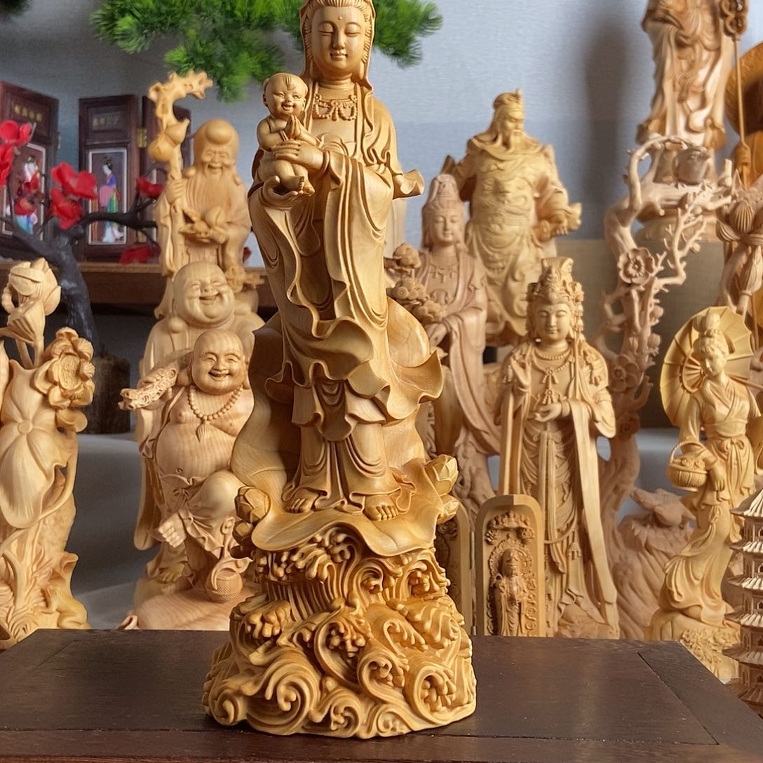 木慢**燕小叶黄杨木雕送子观音26