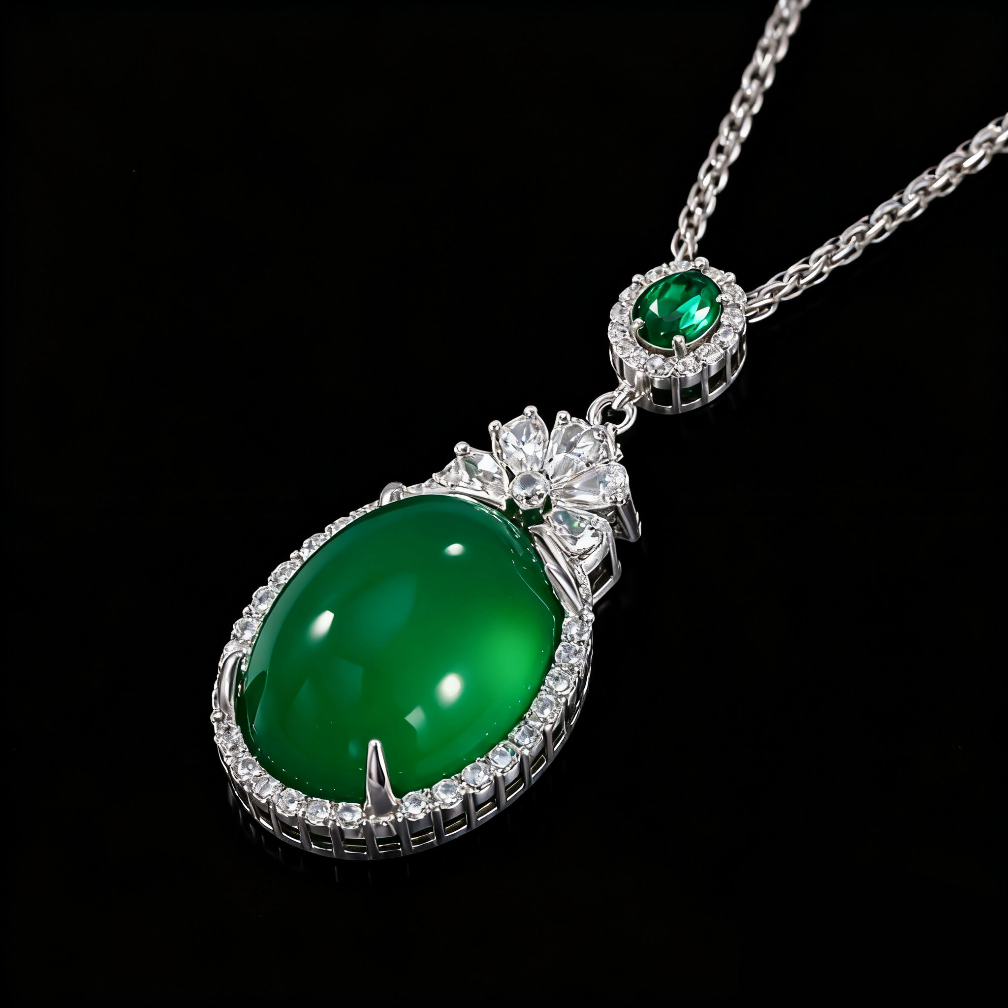 吊坠925银 —木木（M447）纯银微镶椭圆形单吊坠