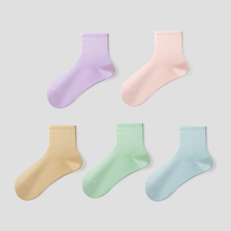 【鲁泰】春季儿童袜糖果色中筒纯色吸汗透气袜子 5双/份