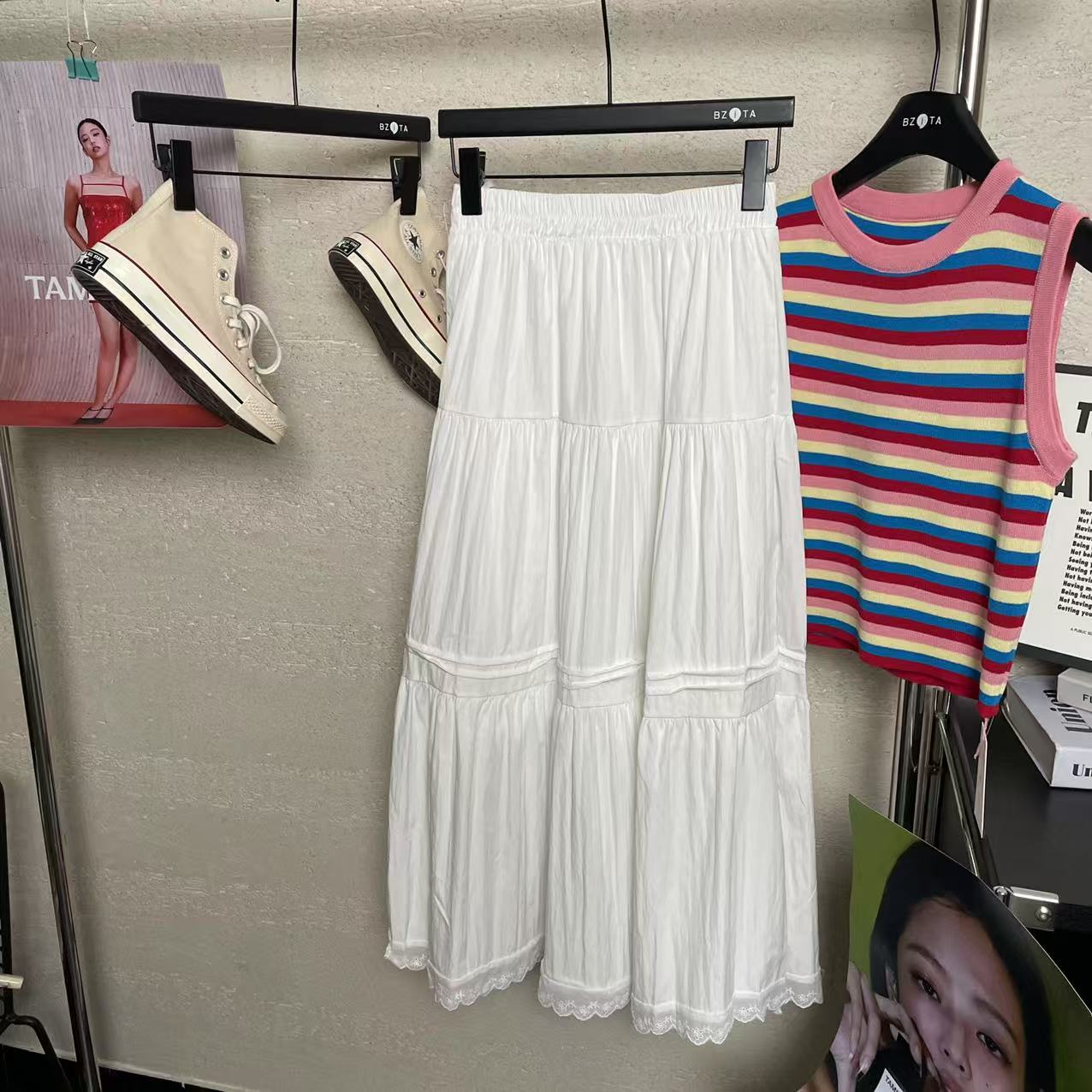 『雨美 Show』201-2白色时尚百搭花边半身裙