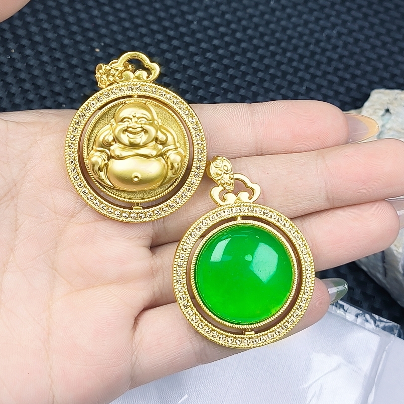 （聚宝严选）D260绿系蛋面豪华双面吊坠妈妈款精致精美百搭时尚