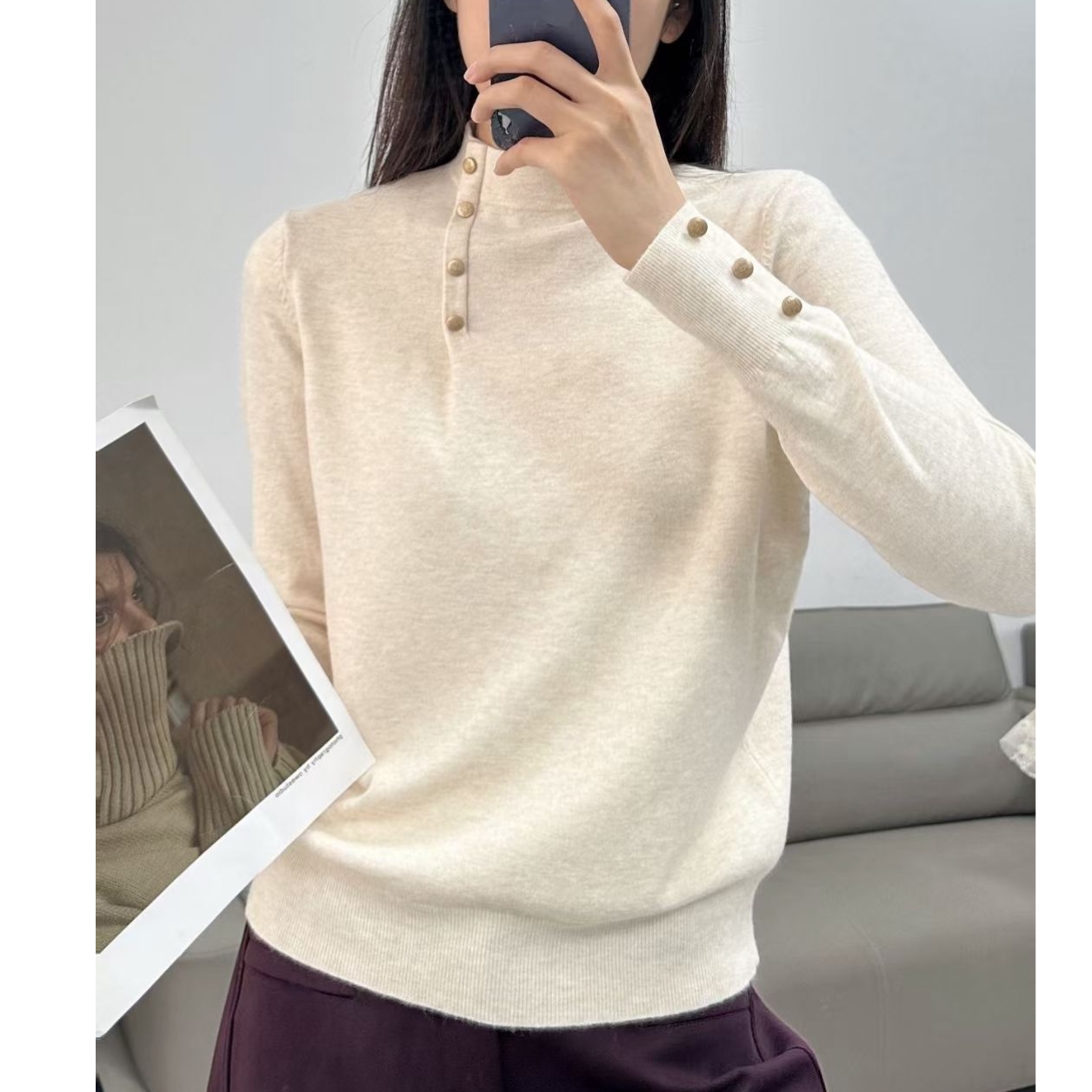 【珊珊服饰】秋冬新款纽扣款可单穿可打底毛衣