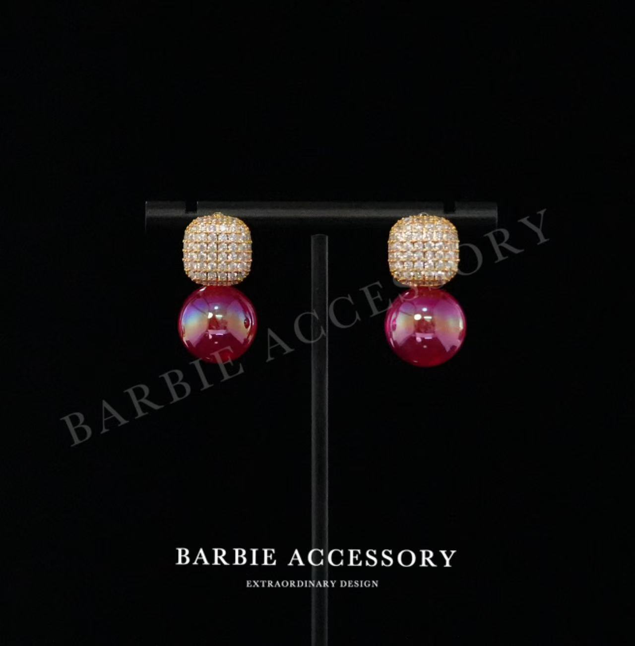 铜合金合成锆石耳饰 【玫红光珠】法式既视设计款高级感绝美耳环