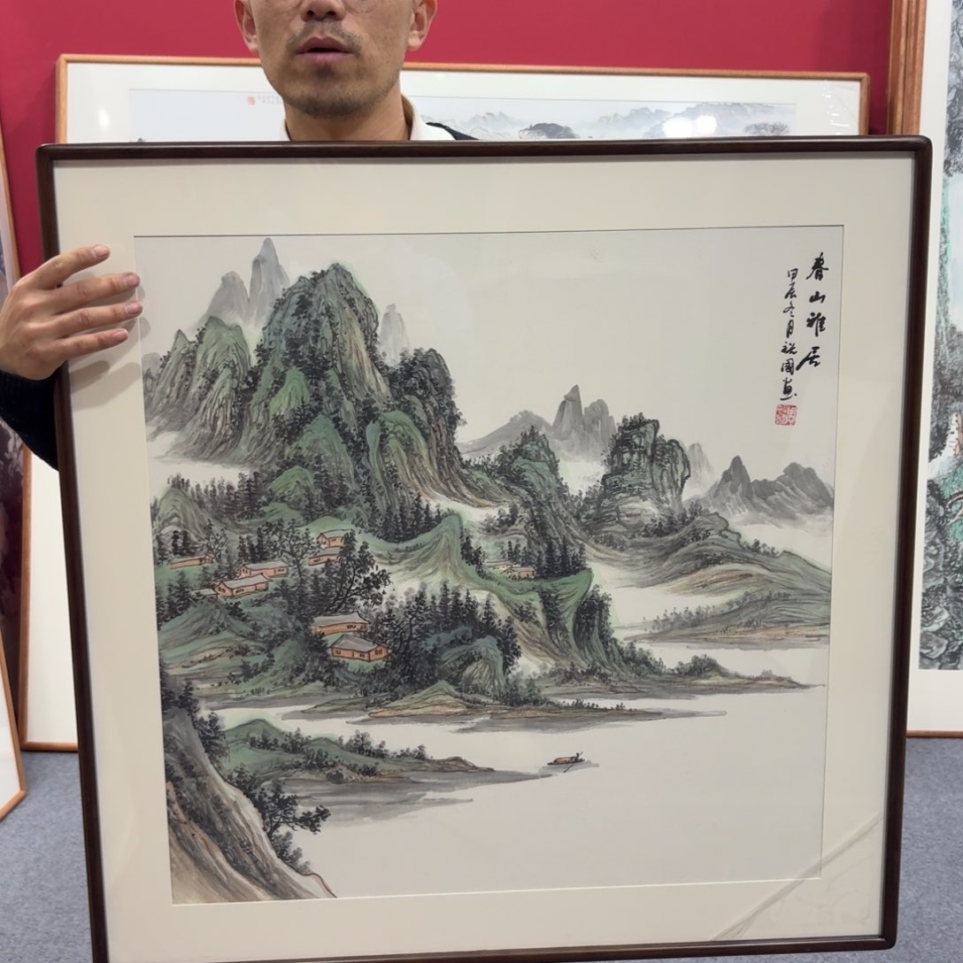 国画带框绘画80/80尺寸