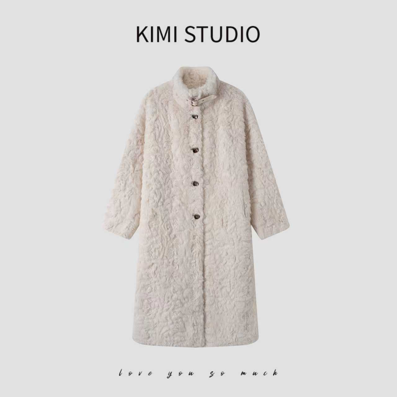 人造皮草 AW25857  秋冬雪绒绒仿狐狸毛一体长款搭扣保暖外套