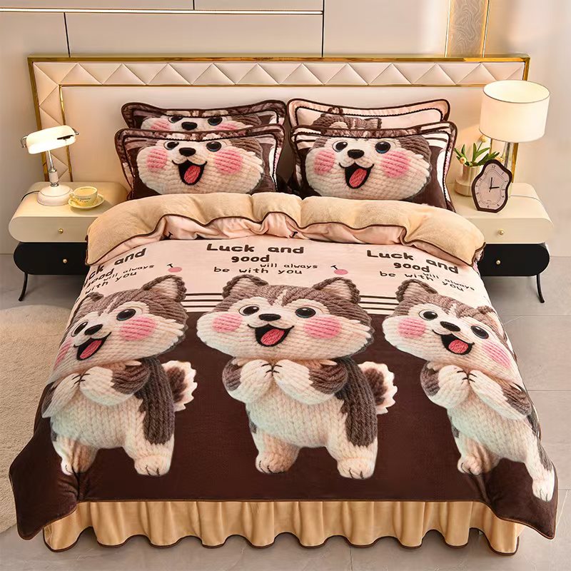 8斤加厚5D牛奶绒双人四件套床上用品套件床单双面绒宿舍秋冬保暖