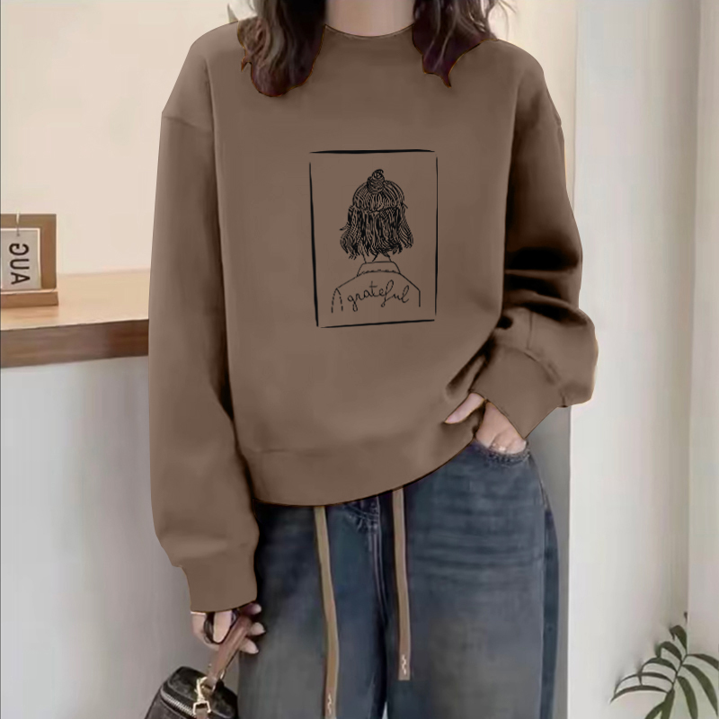 多巴胺圆领套头打底衫加绒加厚卫衣女2025春秋季新款宽松韩版外套