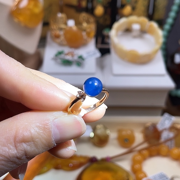 蓝珀珠宝奇石18K金镶嵌