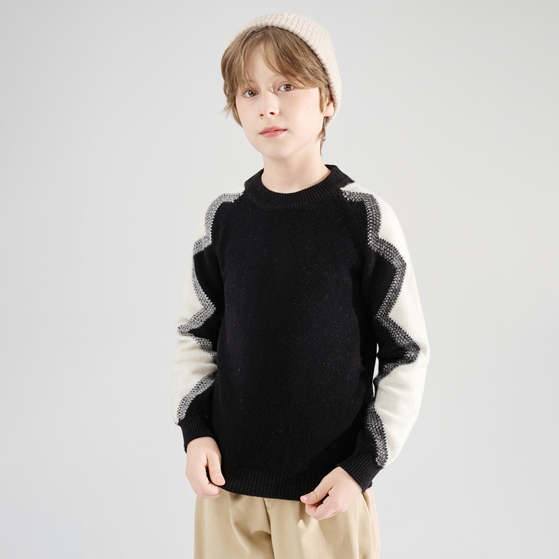 【100%纯羊毛】男女大童双边袖秋冬厚款半高领童装针织毛衣打底衫