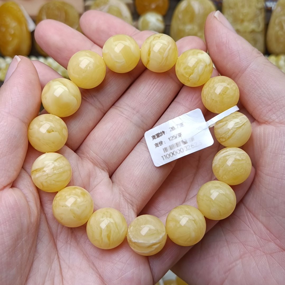 蜜蜡手链未镶嵌14圆珠虎皮纹