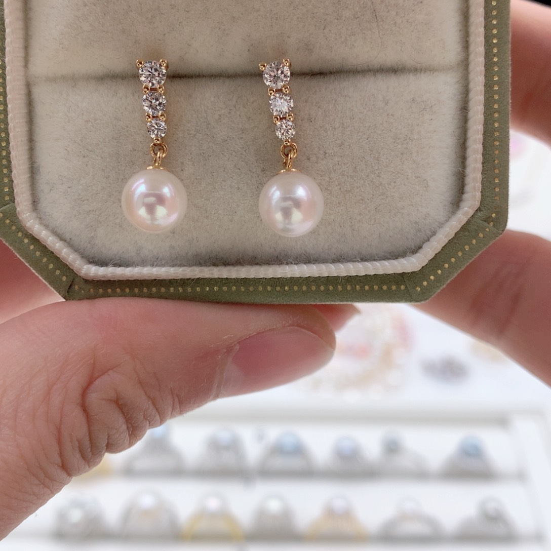 海水珍珠7-7.5mm ak耳钉银S925镶嵌