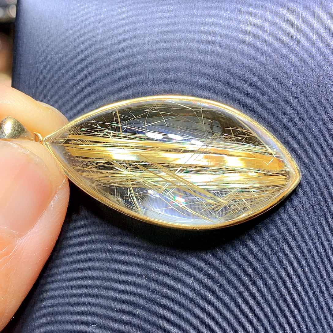 水晶吊坠银S925镀金镶嵌天然水晶