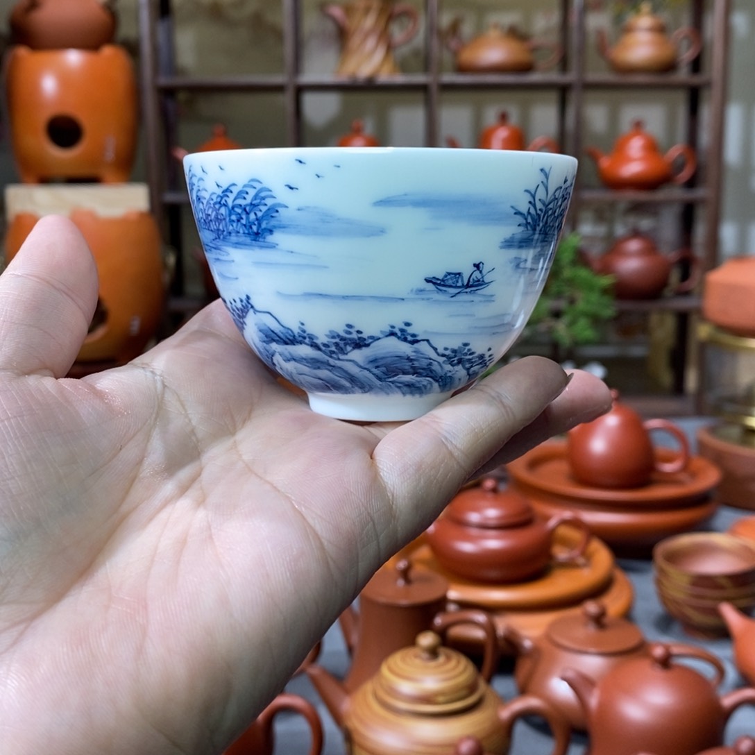 紫砂茶壶邱老师纯手绘釉下彩主人杯100cc原280米