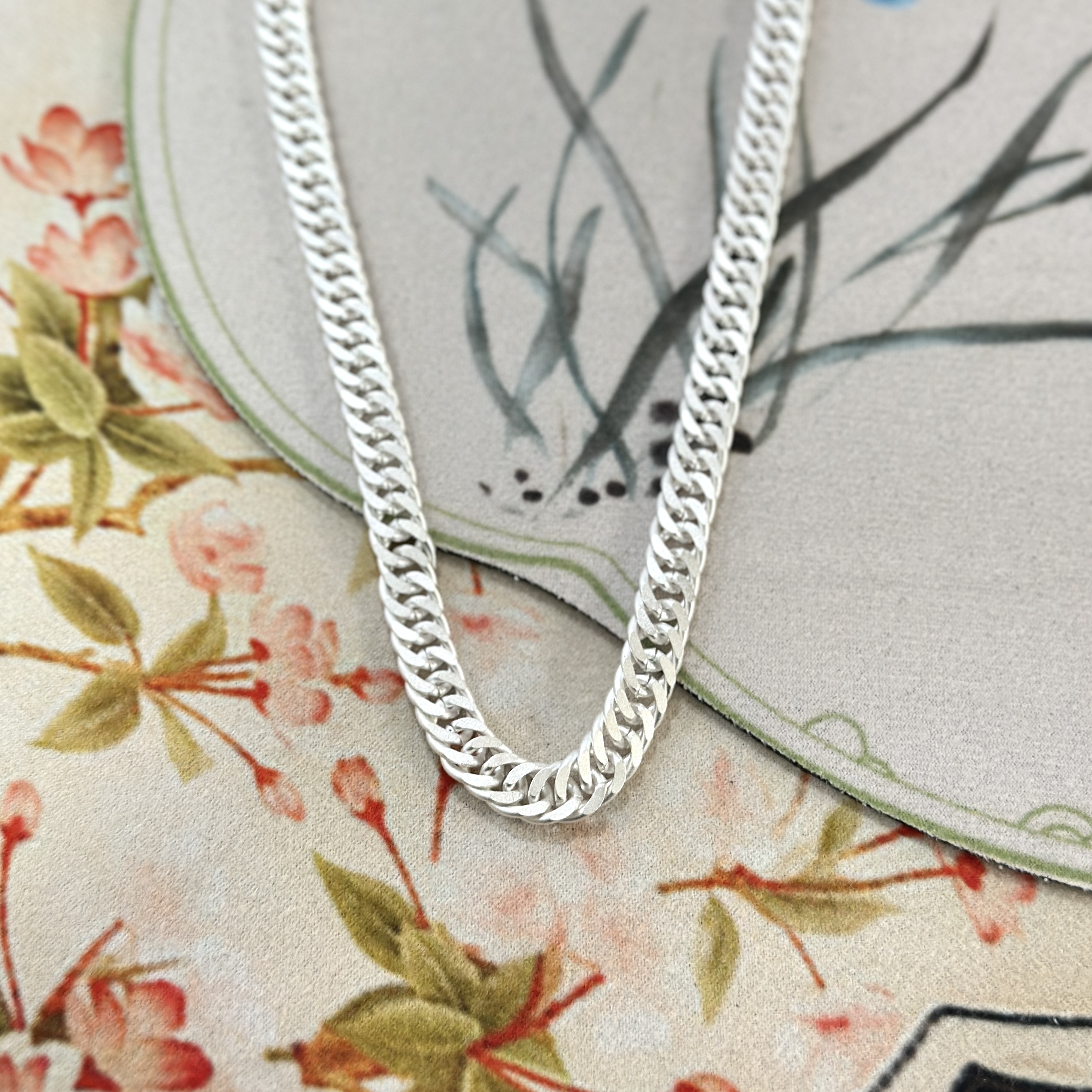 足银银制品 磨砂古巴项链