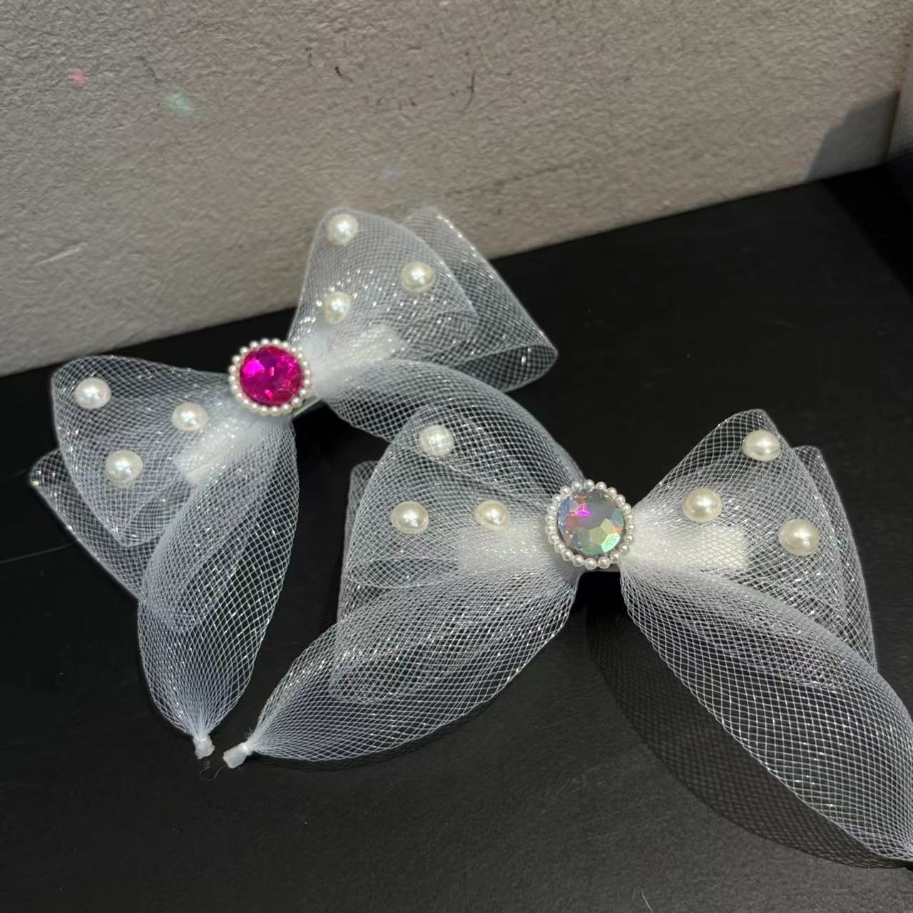 韩国设计软网纱蝴蝶结鸭嘴夹发夹Y1068