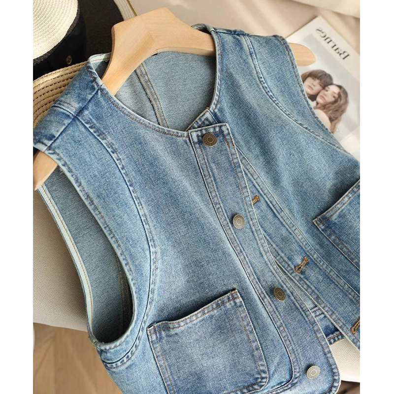 时髦洋气百搭叠穿牛仔马甲女春夏新款宽松短款小个子无袖外套休闲