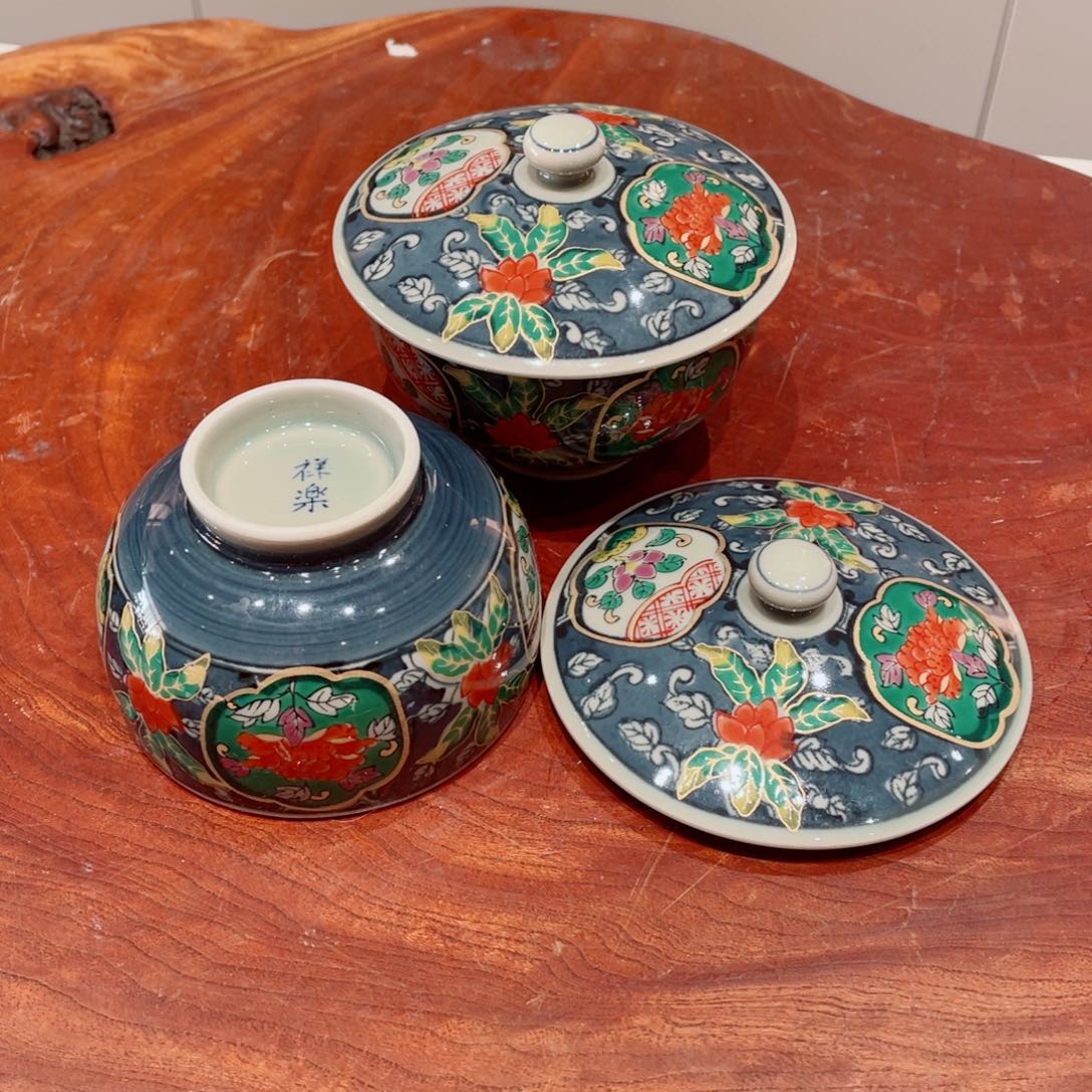 瓷片翔乐盖杯一对新