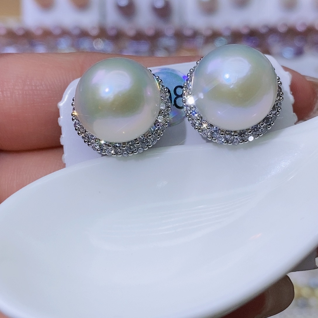 淡水珍珠耳饰银S925镶嵌