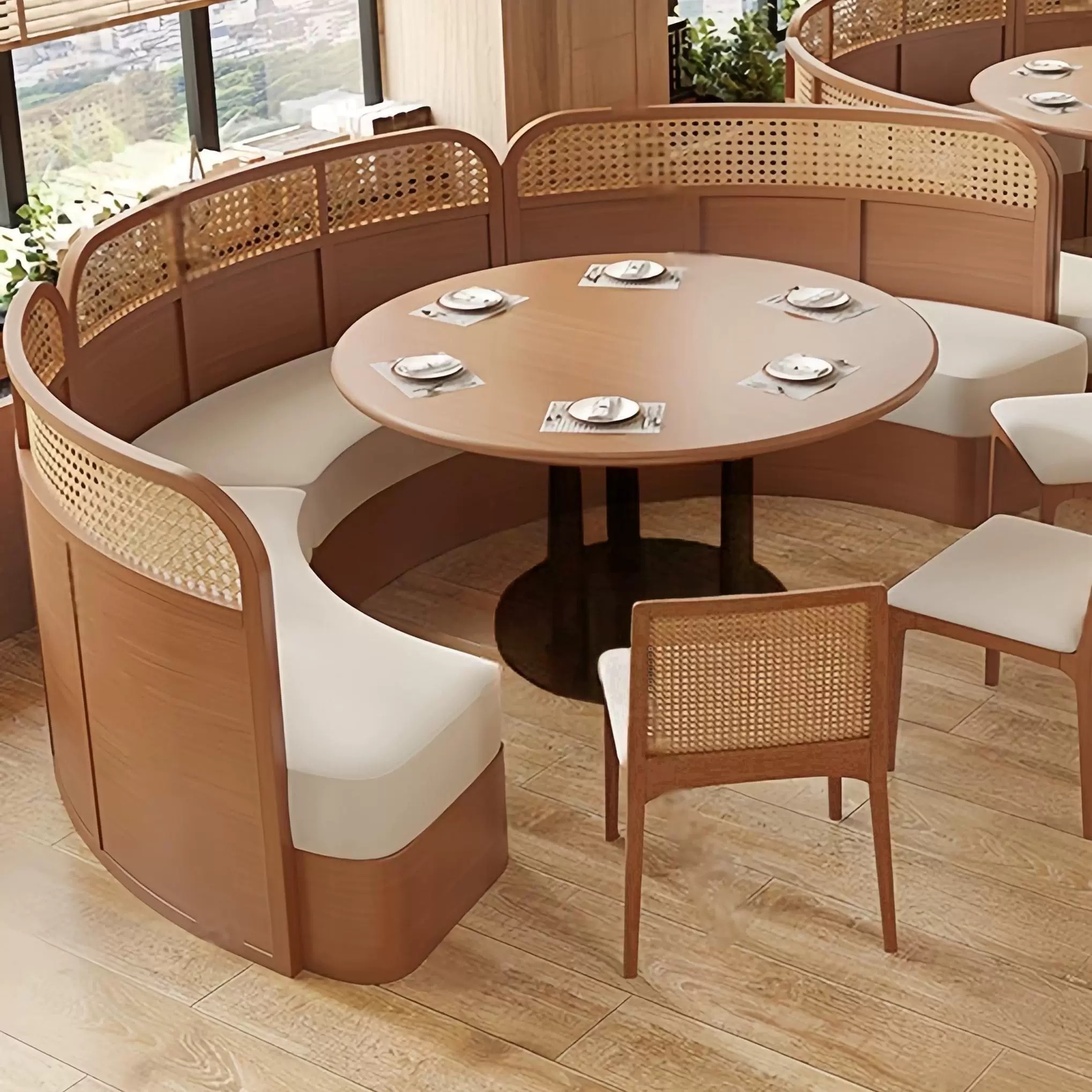 东南亚主题咖啡厅藤编西餐厅卡座沙发商用定制连锁火锅店餐饮桌椅