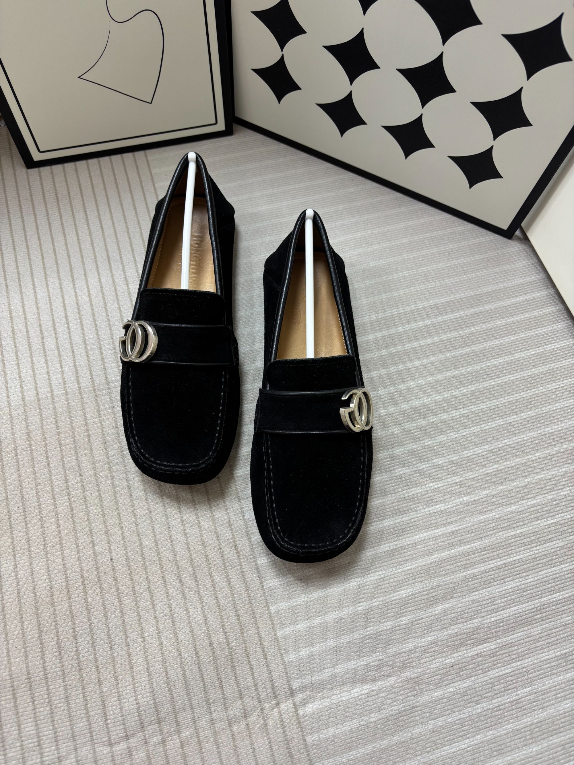 真皮磨砂皮男款加绒款单款豆豆鞋银色大扣款一脚蹬平底软底乐福鞋