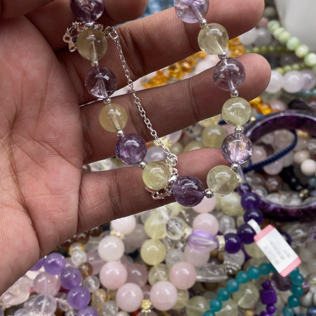 银S925镶嵌手链烟晶