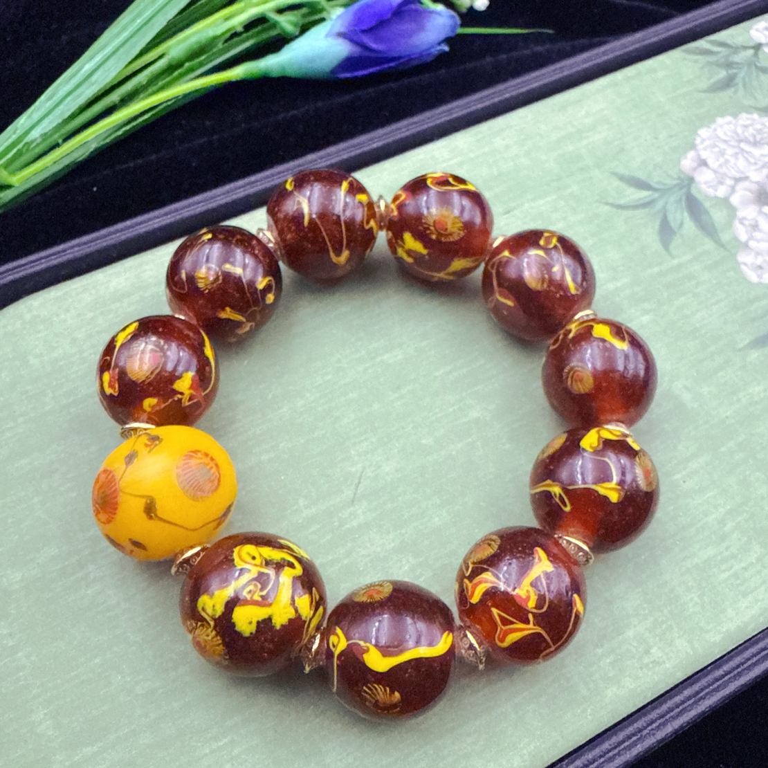 茶色凤眼老琉璃 手串 复古百搭