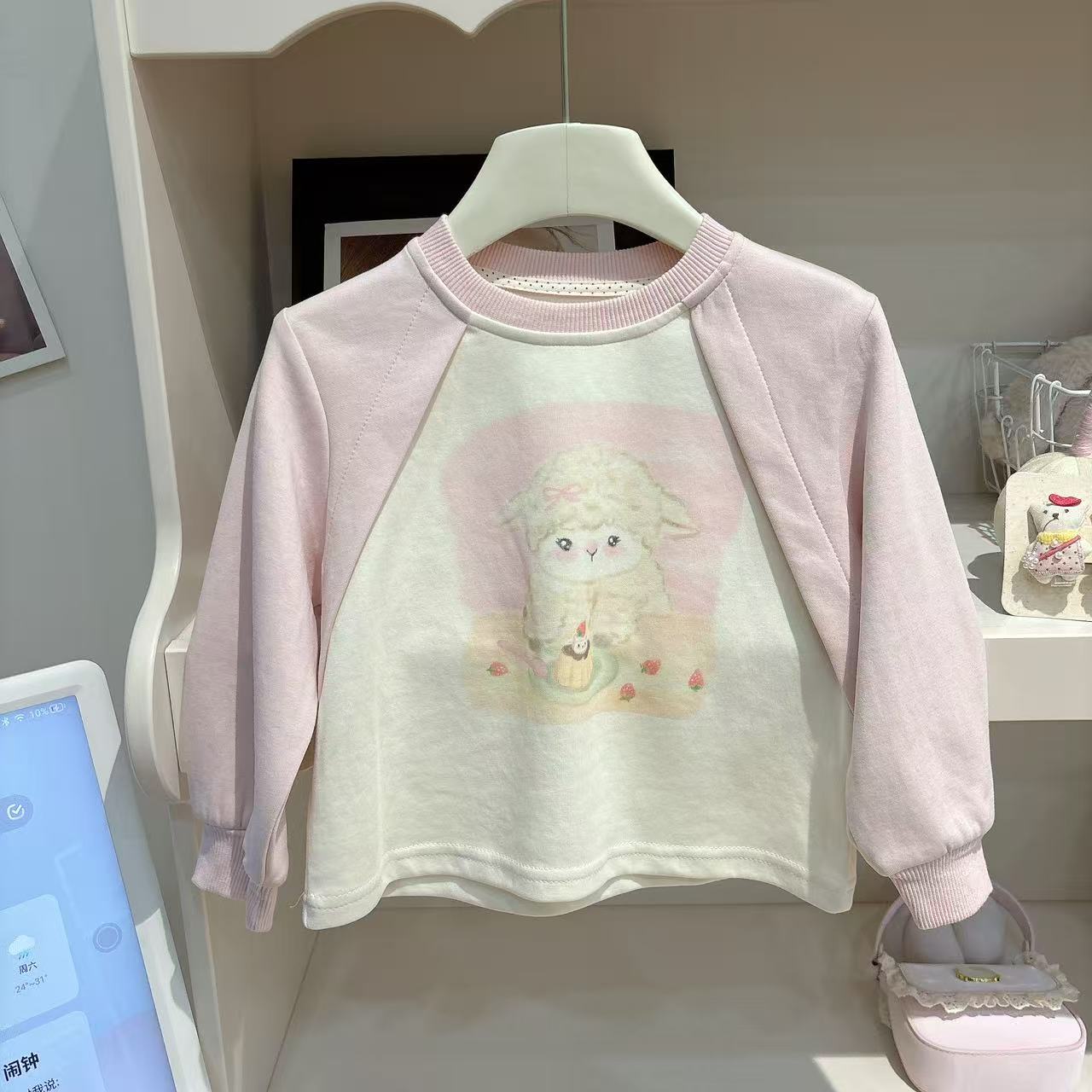 鹿小冉女童秋款可爱卡通拼色卫衣韩版秋装6009长袖打底