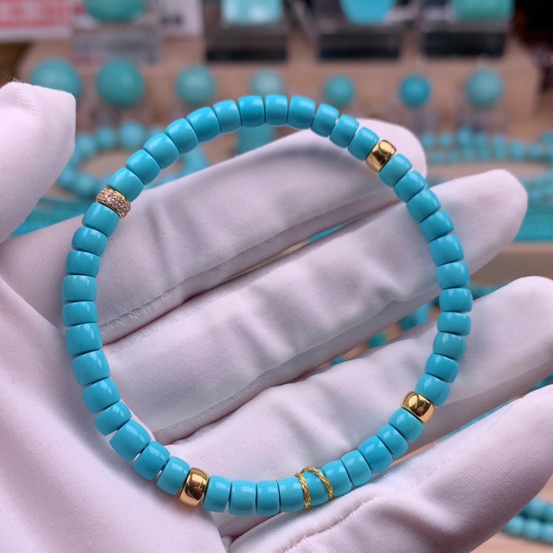 绿松石18K金镶嵌珠宝奇石5mm