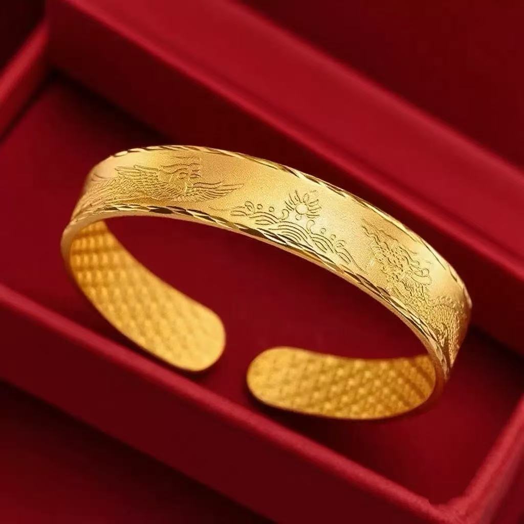 周福黄金雕刻工艺手工足金999活口手镯