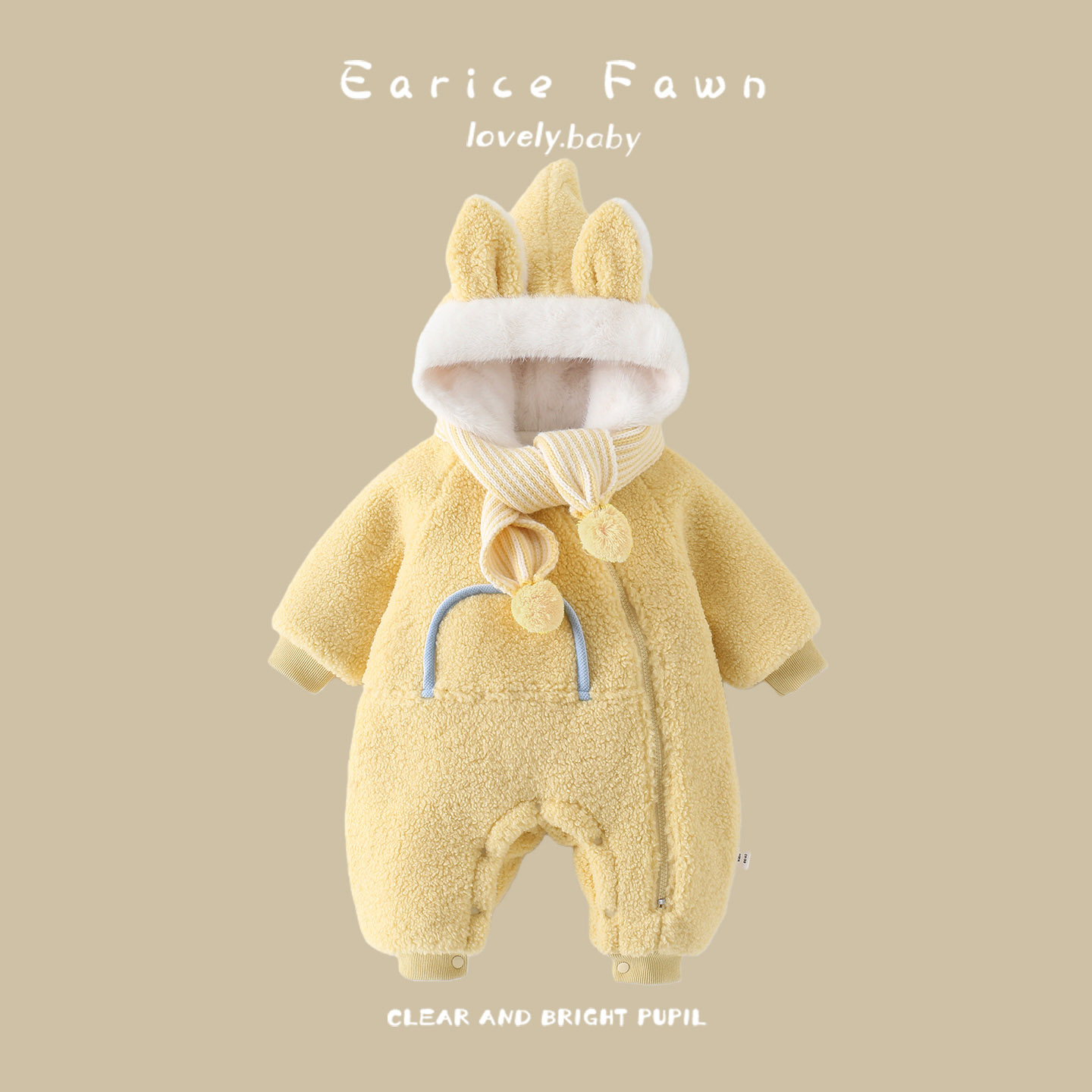 YM婴儿衣服冬季宝宝可爱超萌连体衣满月百天爬爬服外出保暖加厚棉