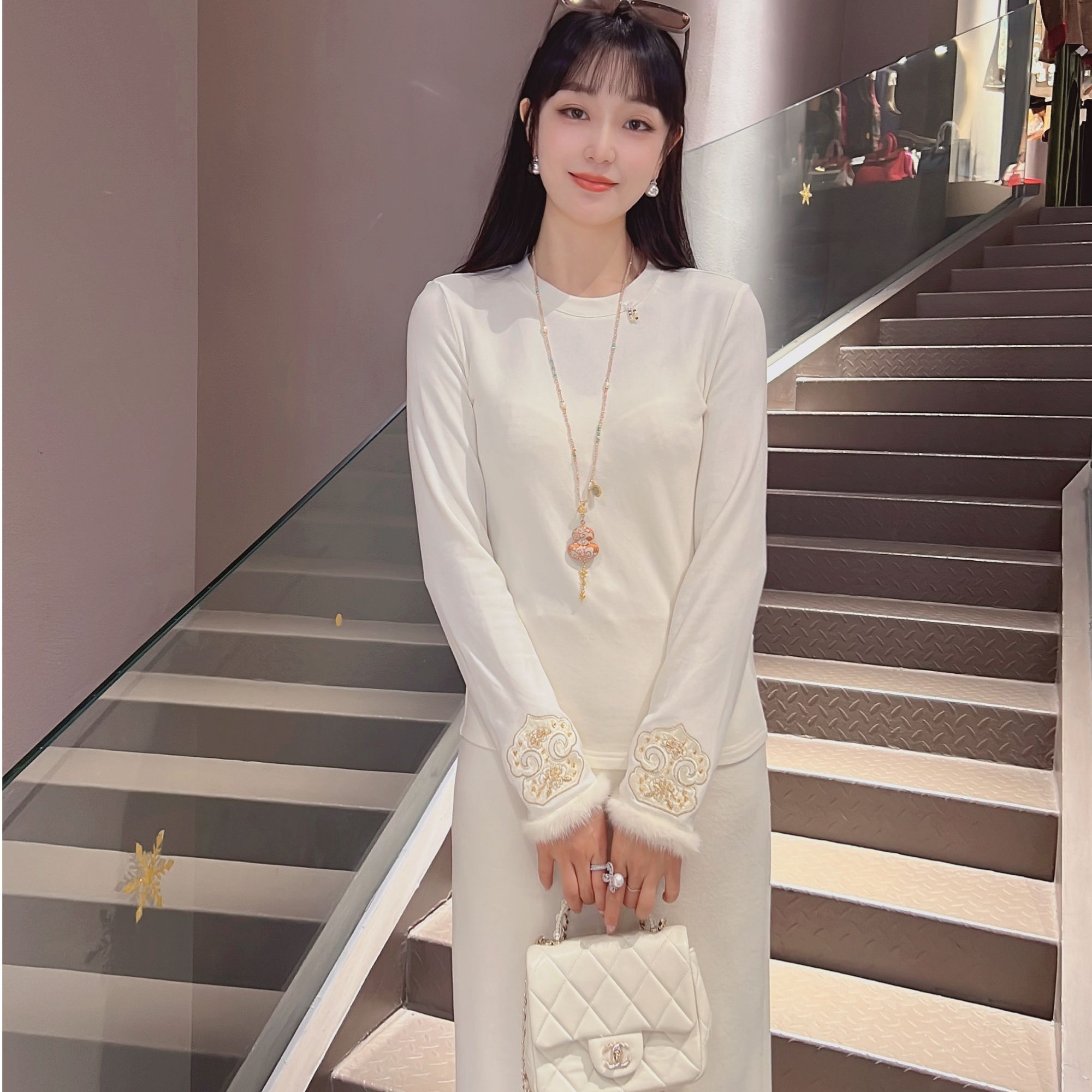 《秀秀定制》秋冬款重工刺绣加绒时尚中国风新中式气质长袖衬衫6726