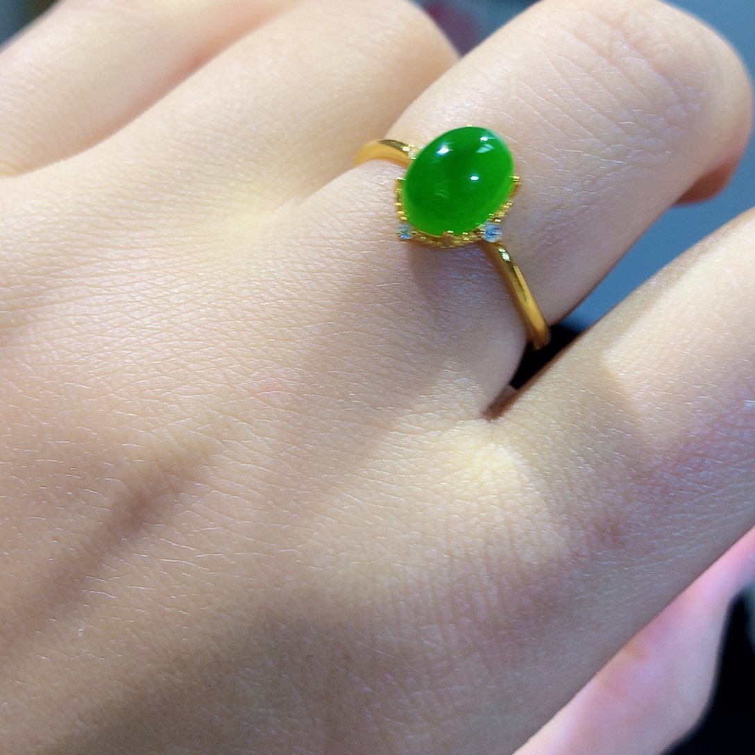 和田玉（碧玉）戒指银S925镀金镶嵌