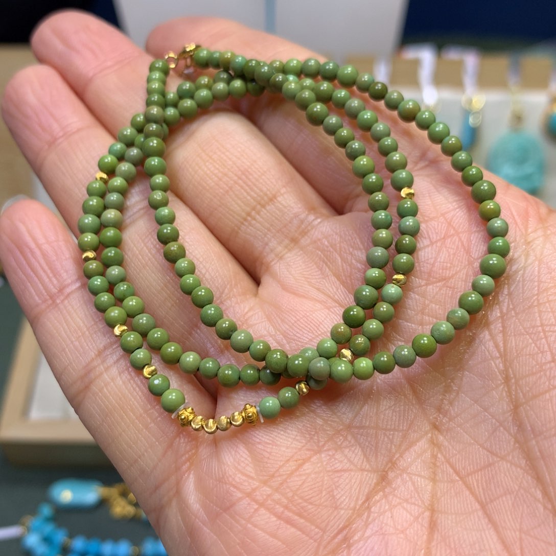 绿松石项链18K金镶嵌吃****子