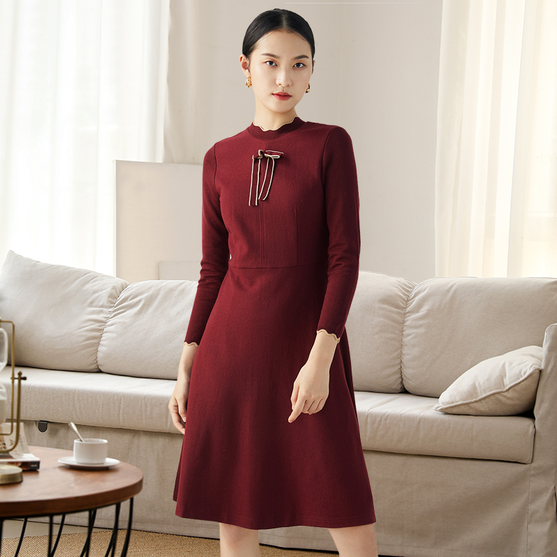 Gowani/乔万尼商场秋装新款气质绵羊毛连衣裙优雅EN4E702