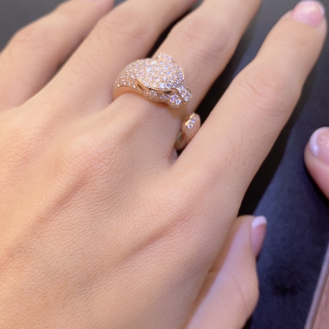 戒指/指环18K金镶嵌钻石大号满钻猎豹k玫祖母绿珐琅工艺