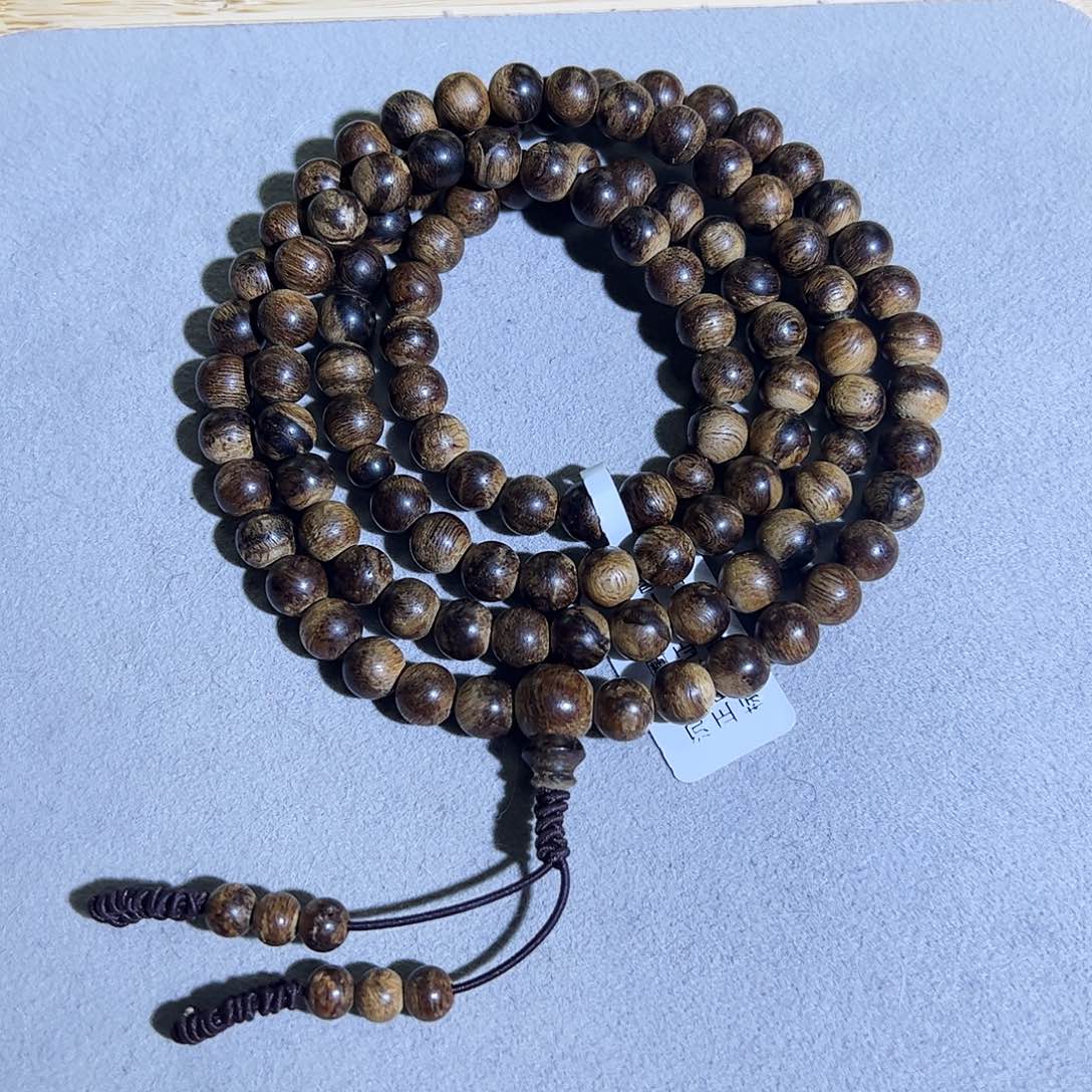 沉香手串天然达拉干虎斑老料0.7多圈 9分 奶香蜜甜凉