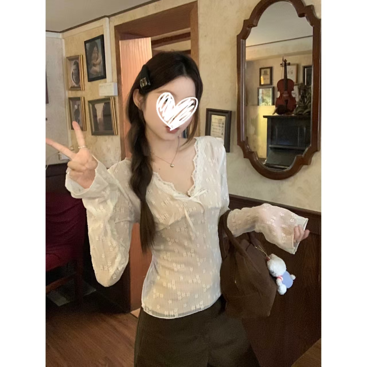 Y5353秋冬温柔纯欲少女法式新款修身气质加绒加厚打底上衣女
