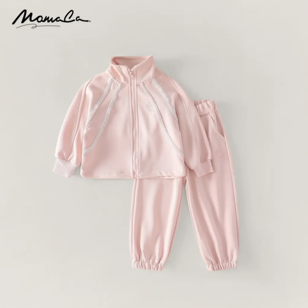 MOMOCO春季欧若风女童拼接蕾丝粉色可爱套装两件套77520578001