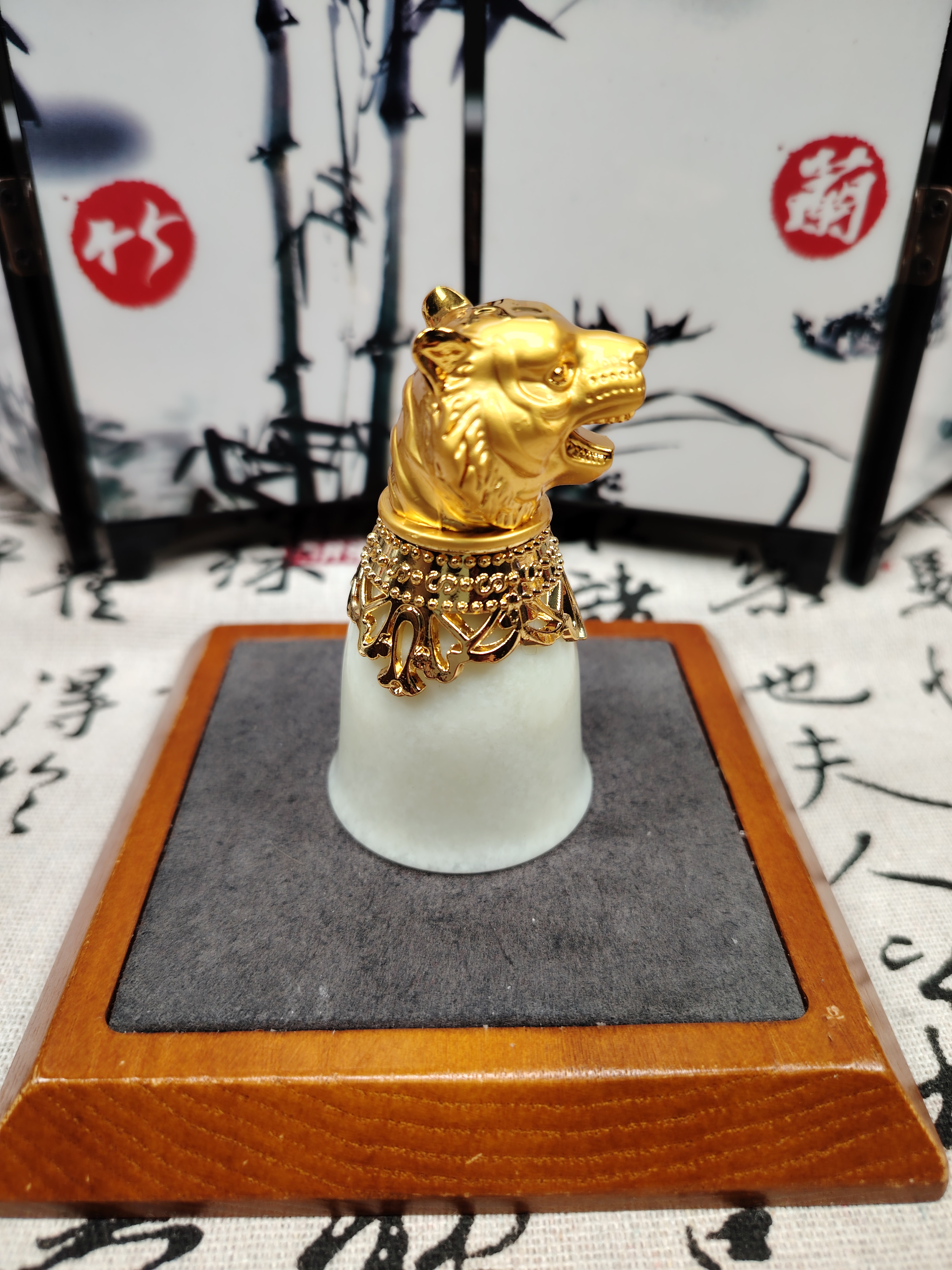 【初心甄选】中式传统国风岫玉生肖虎茶杯