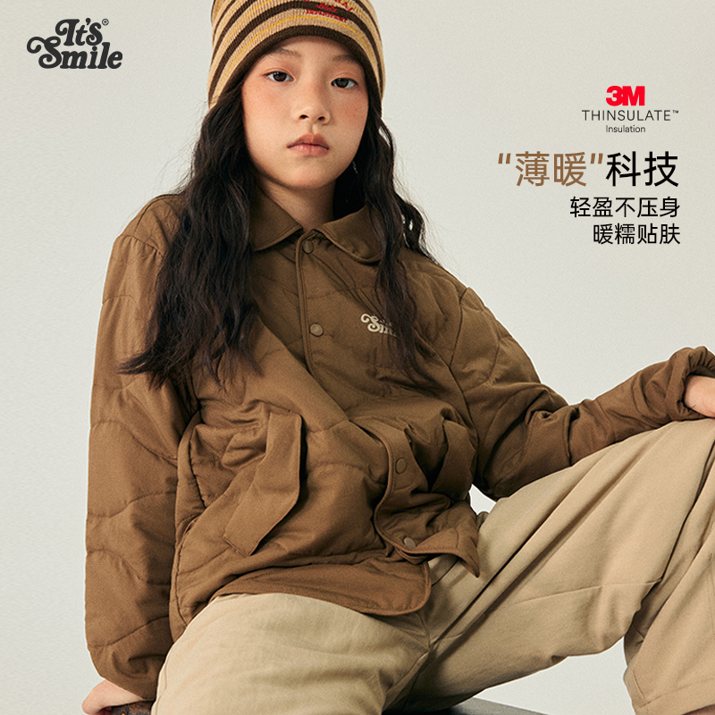 Its smile 复古日系儿童冬季双色保暖夹棉男童女童衬衫外套上衣